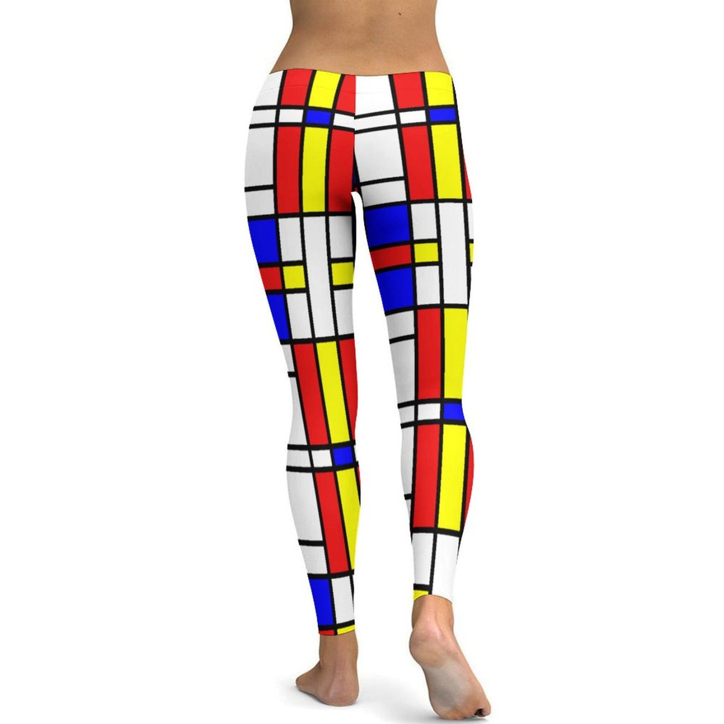 Initials Piet Mondrian Style Modern Art Printed Womens High Waist Workout Leggings Thin Fit Gym Yoga Pants