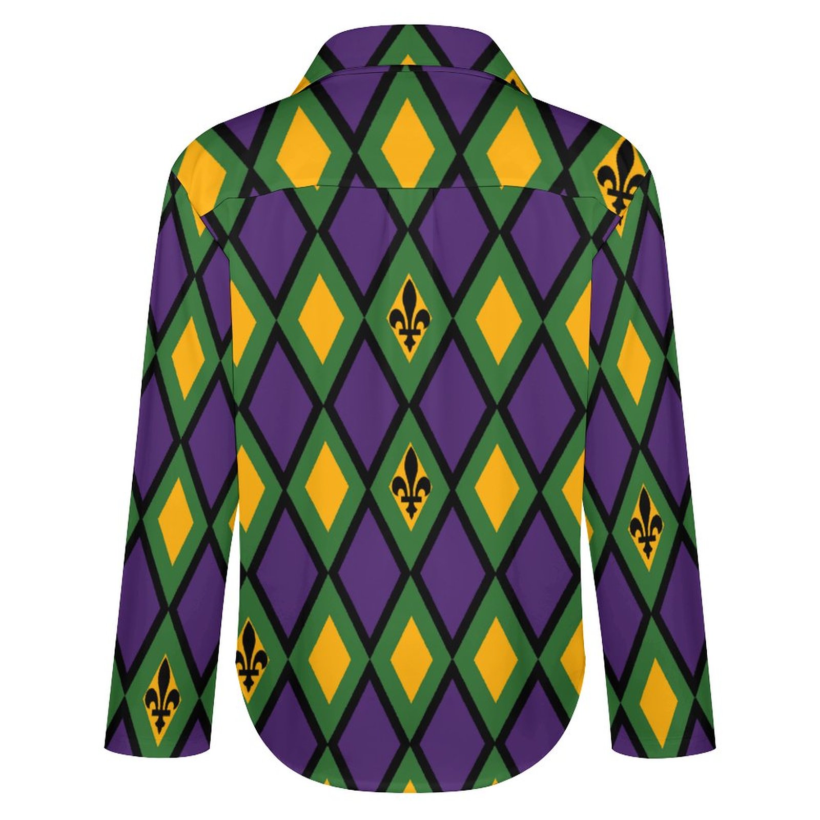 Mardi Gras Diamond Button Down V Neck Shirts Long Sleeve Turn Down Blouse Roll Up Cuffed Sleeve Casual Shirt Tops