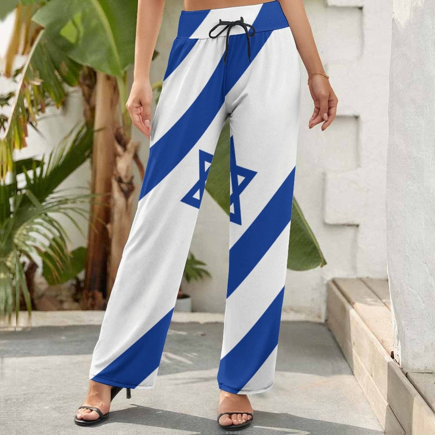 S-2XL Israelian Flag Of Israel Women's High Waist Wide Leg Long Palazzo Lounge Pants-Charlylifestyle