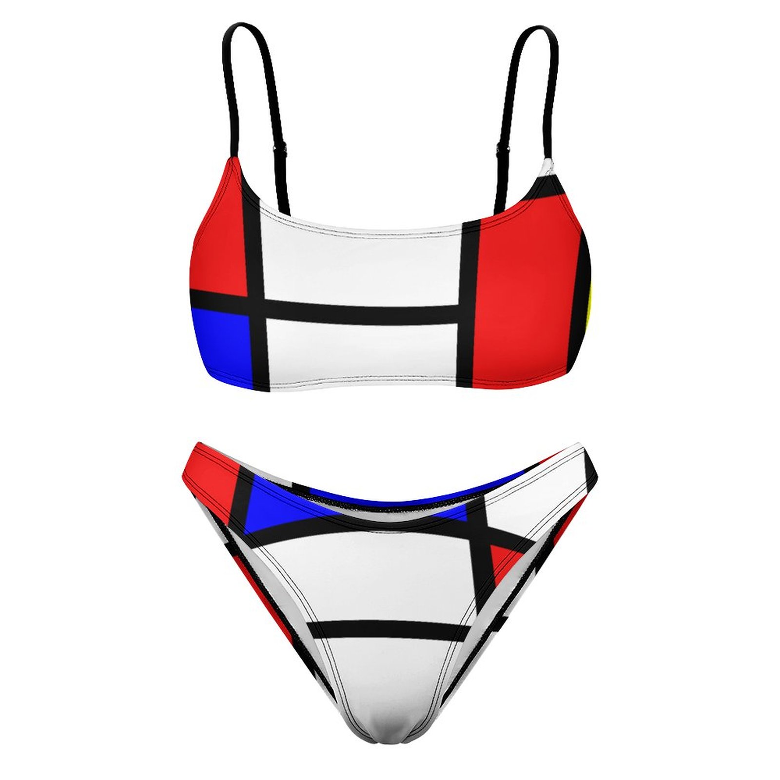 Initials Piet Mondrian Style Modern Art 2 Piece Bikini Swimsuit Women Wireless High Waist Bathing Suit
