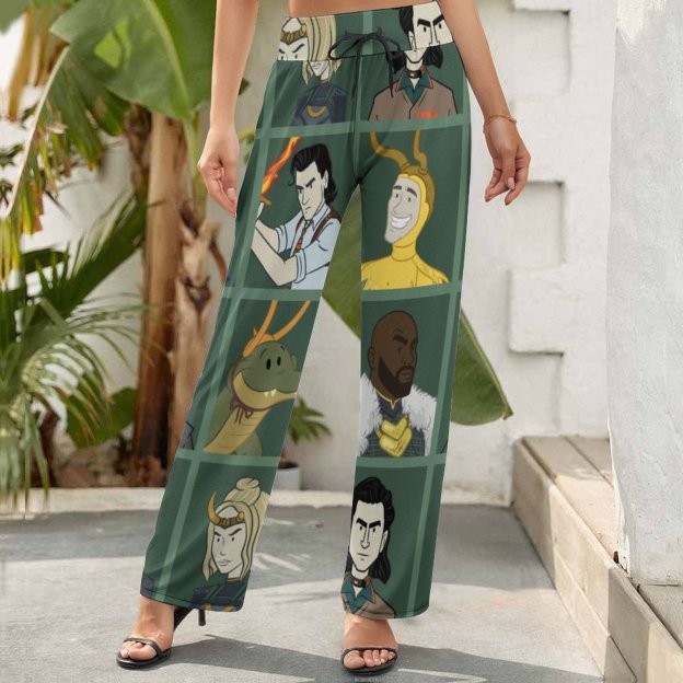 Summer Fall Funny Vintage Loki Variant Women's High Waist Wide Leg Long Palazzo Lounge Pants-Charlylifestyle