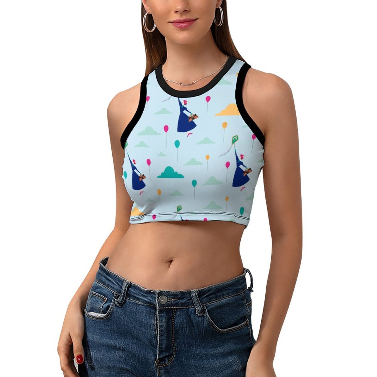Women Mary Poppins Magic Fills The Air Crew Neck Crop Tank Basic Sleeveless Graphic Hippie Boyfriend Style Tee Tops-Charlylifestyle