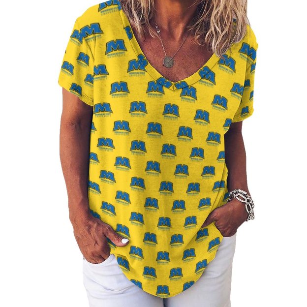 Msu Morehead State University Women T Shirts Basic V-Neck Tee Loose Vintage Fitting Oversize Short Sleeve Tops-Charlylifestyle