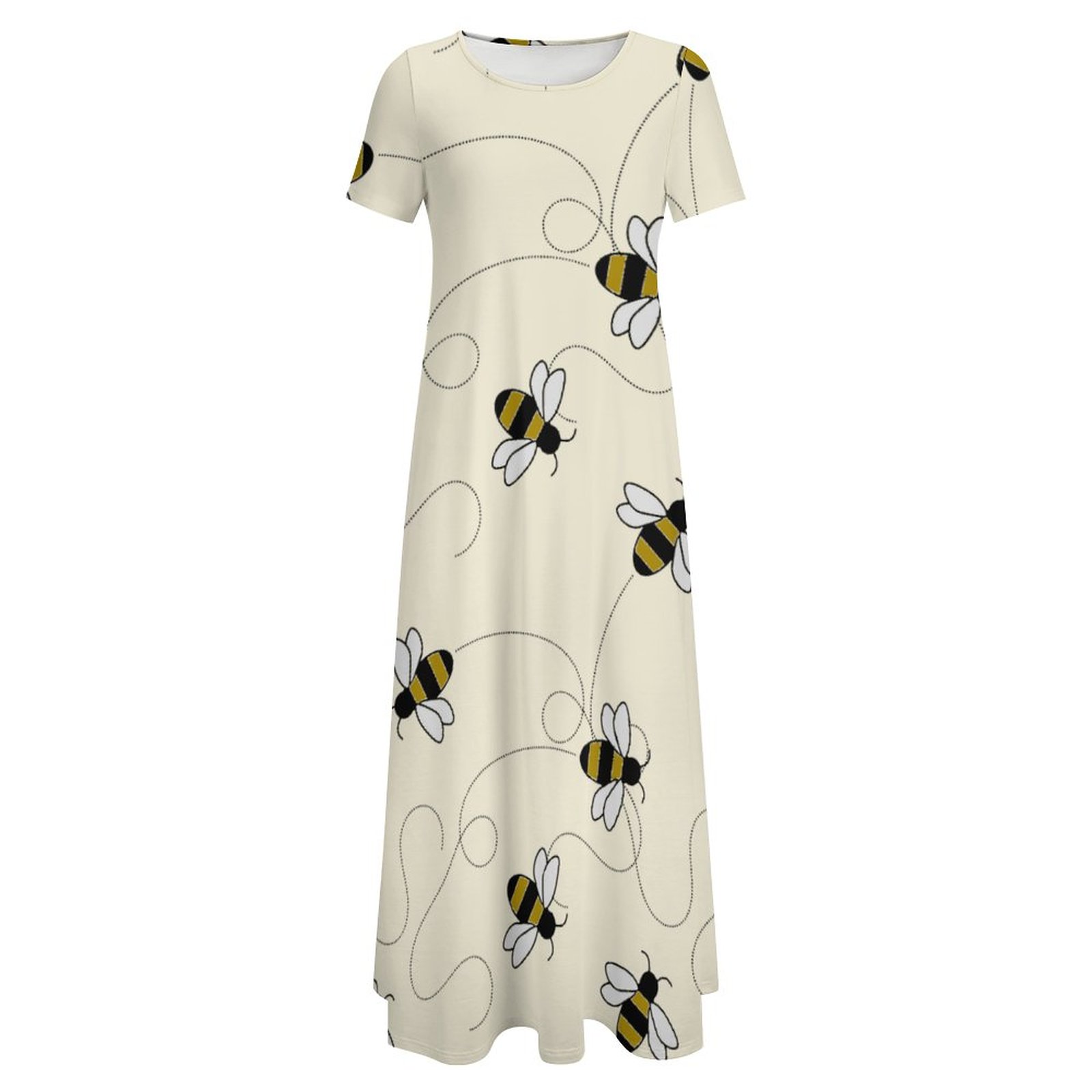 Modern Bumble Bees Women Casual Short Sleeve Loose Plain Maxi Dresses Summer Boho Beach Long Maxi Tunic Dresses