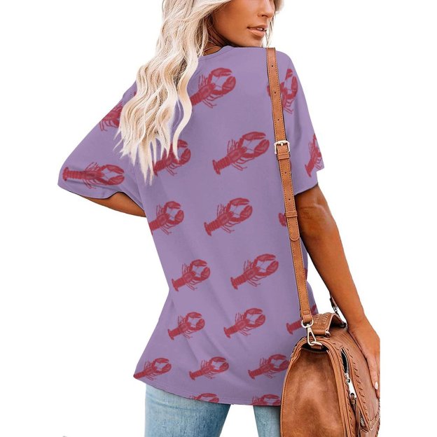 S-4XL Funny Vintage Nautical Lobster Womens Summer Casual T Shirts Boho Full Print Short Sleeve Loose Hippie Tunic Tops-Charlylifestyle