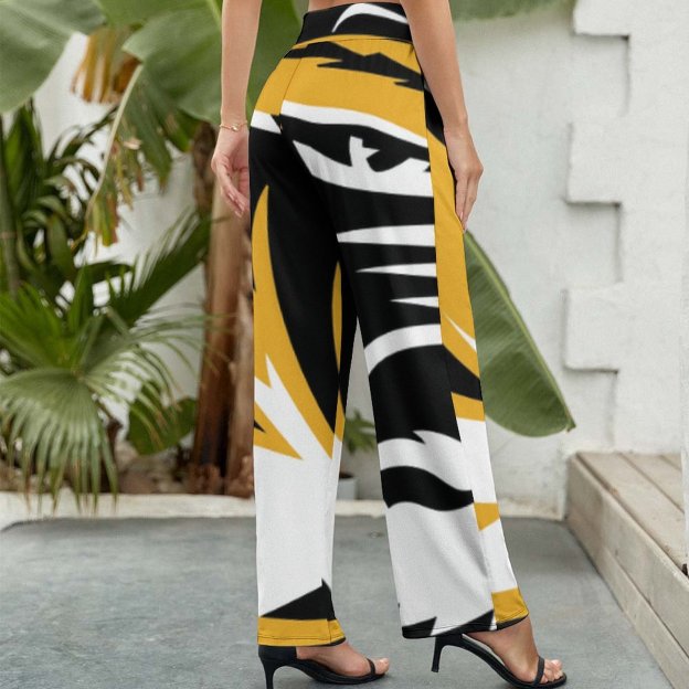 Summer Fall Mizzou Tiger Stripe Printed Women's High Waist Wide Leg Long Palazzo Lounge Pants-Charlylifestyle