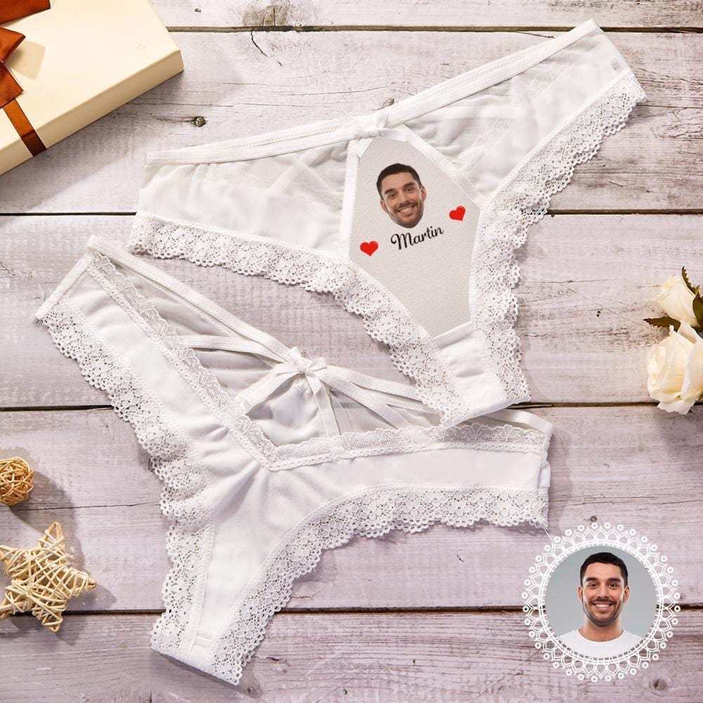 Custom Lace Panties White Lace Panties Add Boyfriend Face and Name Valentine's Day Present for Her