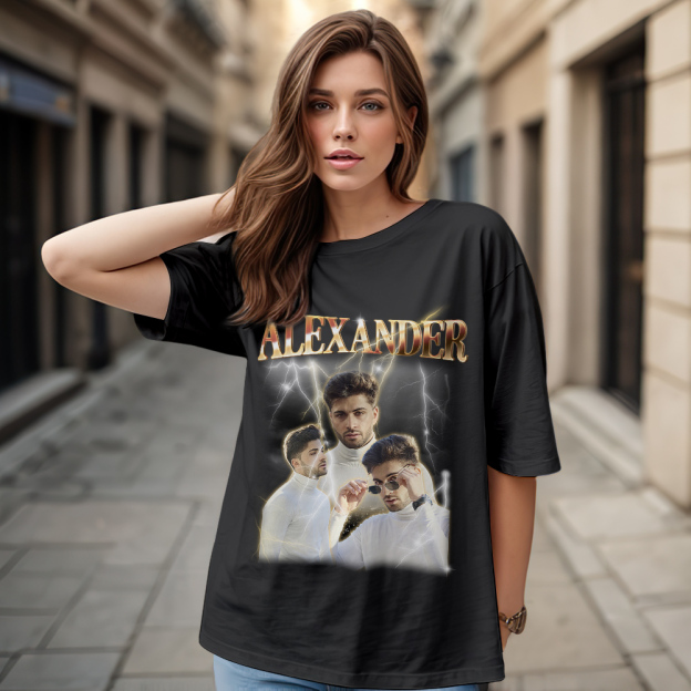 Create Your Own Custom Bootleg Tee Custom Photo Vintage Tee Personalized Name T-shirt Couple Gifts Black