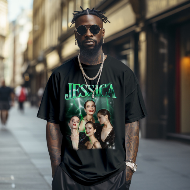 Create Your Own Custom Bootleg Tee Custom Photo Vintage Tee Personalized Name T-shirt Couple Gifts Black