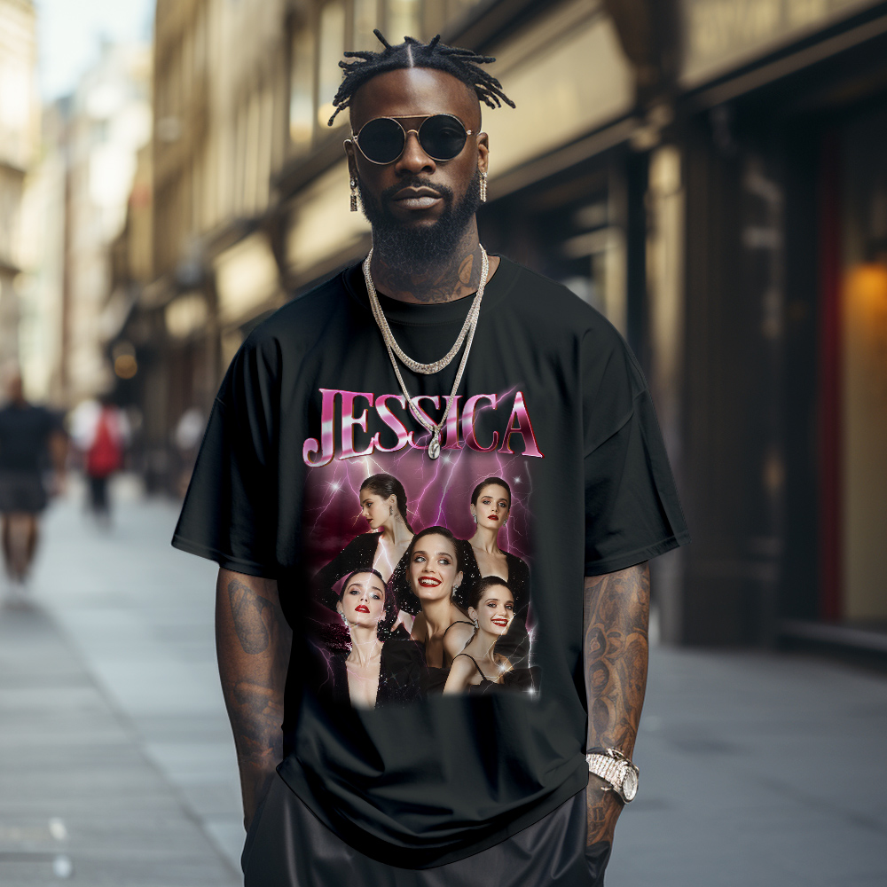Create Your Own Custom Bootleg Tee Custom Photo Vintage Tee Personalized Name T-shirt Couple Gifts Black
