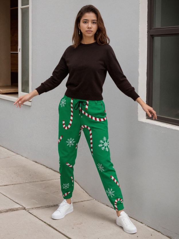 Modern Christmas Holiday Candy Cane Snow Women Drawstring Waist Sweatpants Casual Pockets tapered Joggers Pant