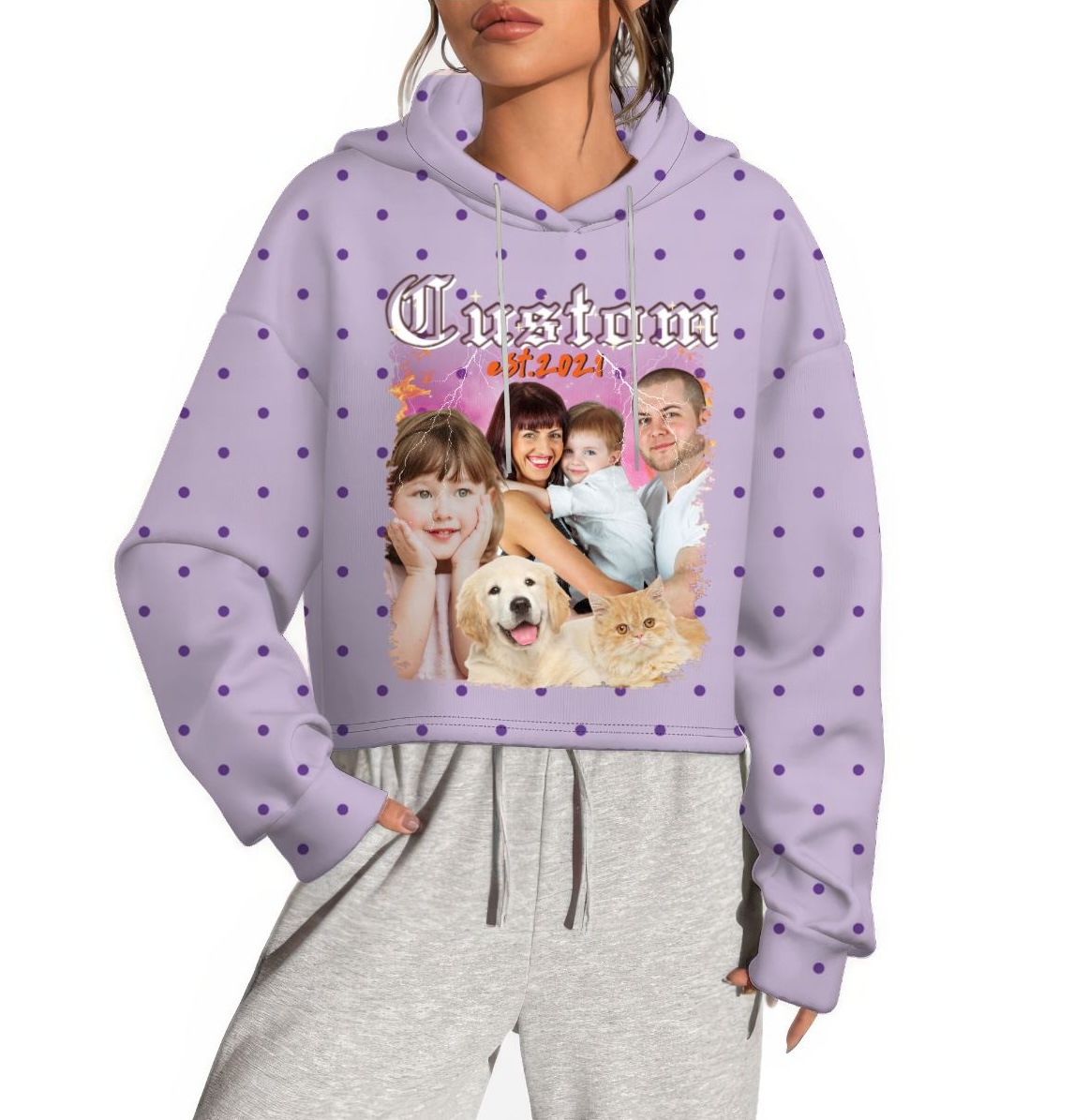 Create Your Own Custom Bootleg Women Crop Sweatshirt Hoodie Personalized Photo Design Y2K Pullover Tops