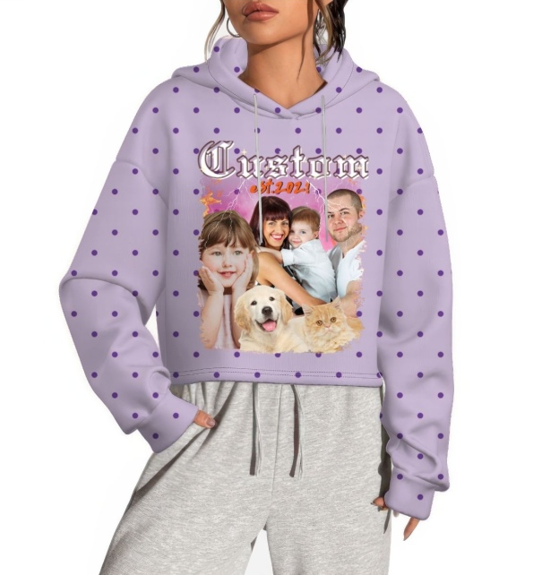 Create Your Own Custom Bootleg Women Crop Sweatshirt Hoodie Personalized Photo Design Y2K Pullover Tops