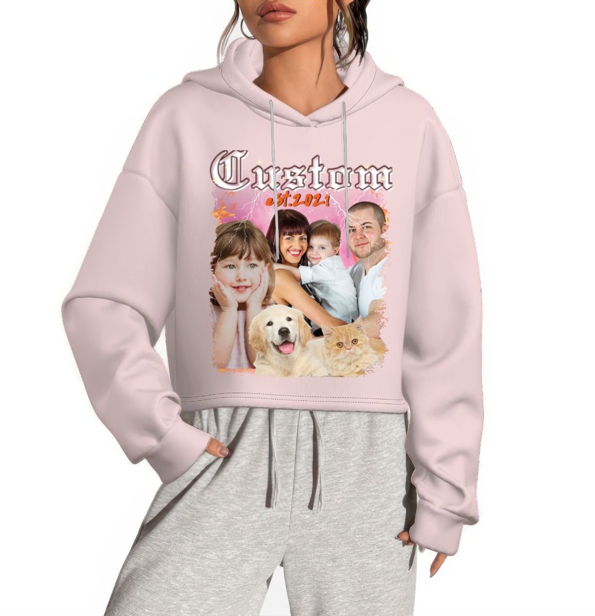 Create Your Own Custom Bootleg Women Crop Sweatshirt Hoodie Personalized Photo Design Y2K Pullover Tops