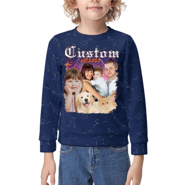 Boy Girl and Mama Dad Matching Sweatshirt Design Your Own Photo Custom Bootleg Kids Sweatshirt