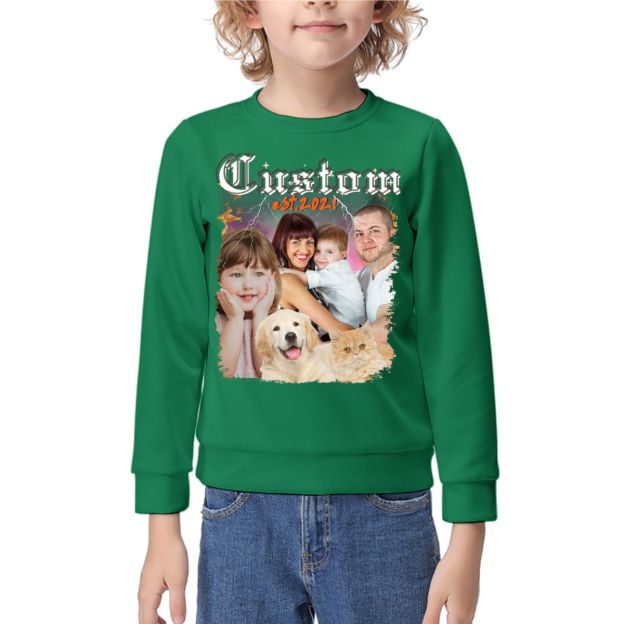 Boy Girl and Mama Dad Matching Sweatshirt Design Your Own Photo Custom Bootleg Kids Sweatshirt