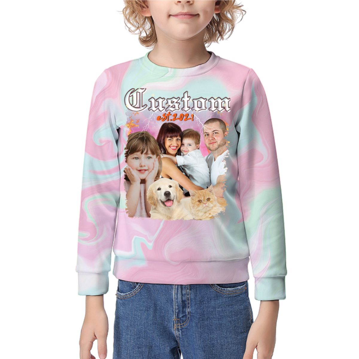 Boy Girl and Mama Dad Matching Sweatshirt Design Your Own Photo Custom Bootleg Kids Sweatshirt