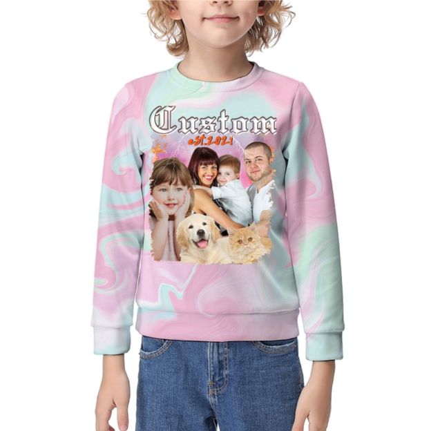 Boy Girl and Mama Dad Matching Sweatshirt Design Your Own Photo Custom Bootleg Kids Sweatshirt