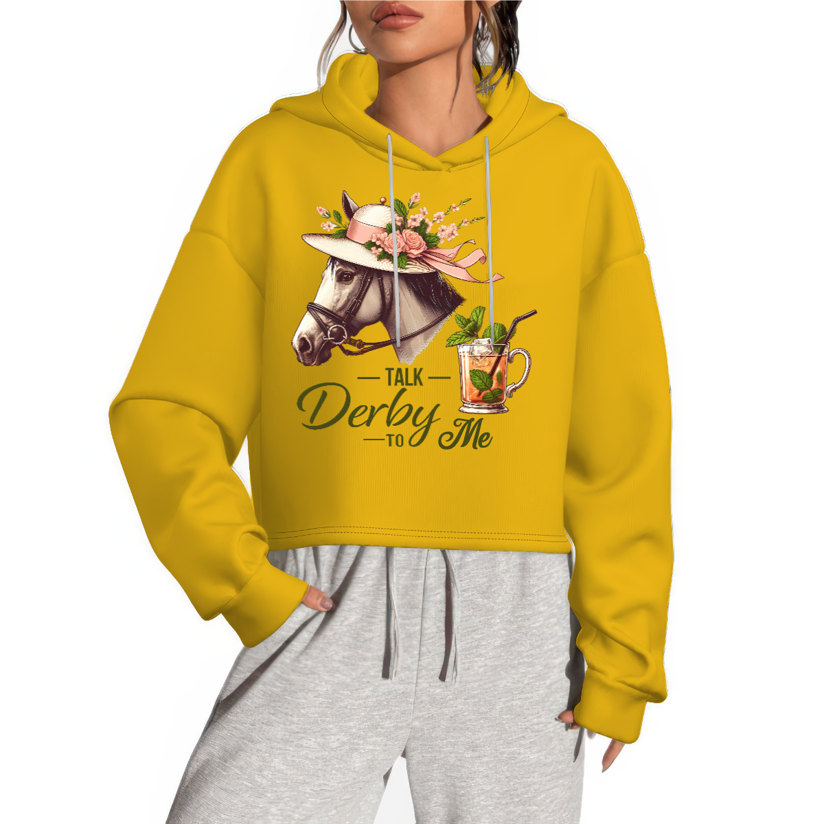Talk Kentucky Derby To Me Crop Top Sweatshirt Custom KY Derby Day Horse Racing Lover Gift Y2k Hoodies