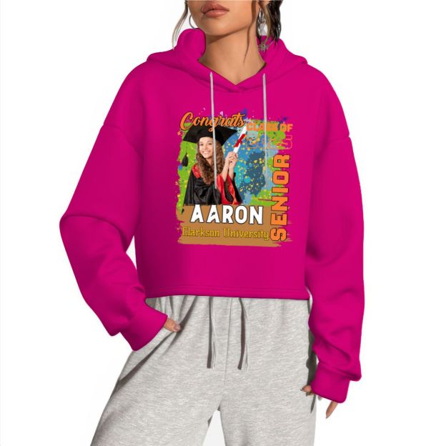 Custom Senior Graduation 25 Crop Hooded Sweatshirt Personalized Name Photo Hoodie Class of 2025 Cropped Sweatshirt