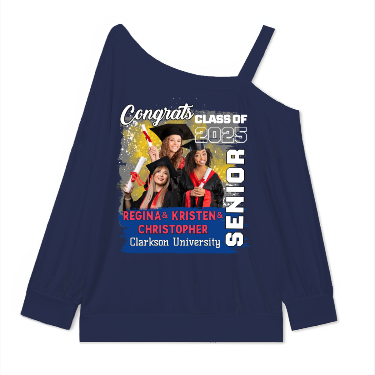 One Shoulder 2025 Grad Graduation Tee Tops Sexy Cold Shoulder High School Graduate Gift TShirts