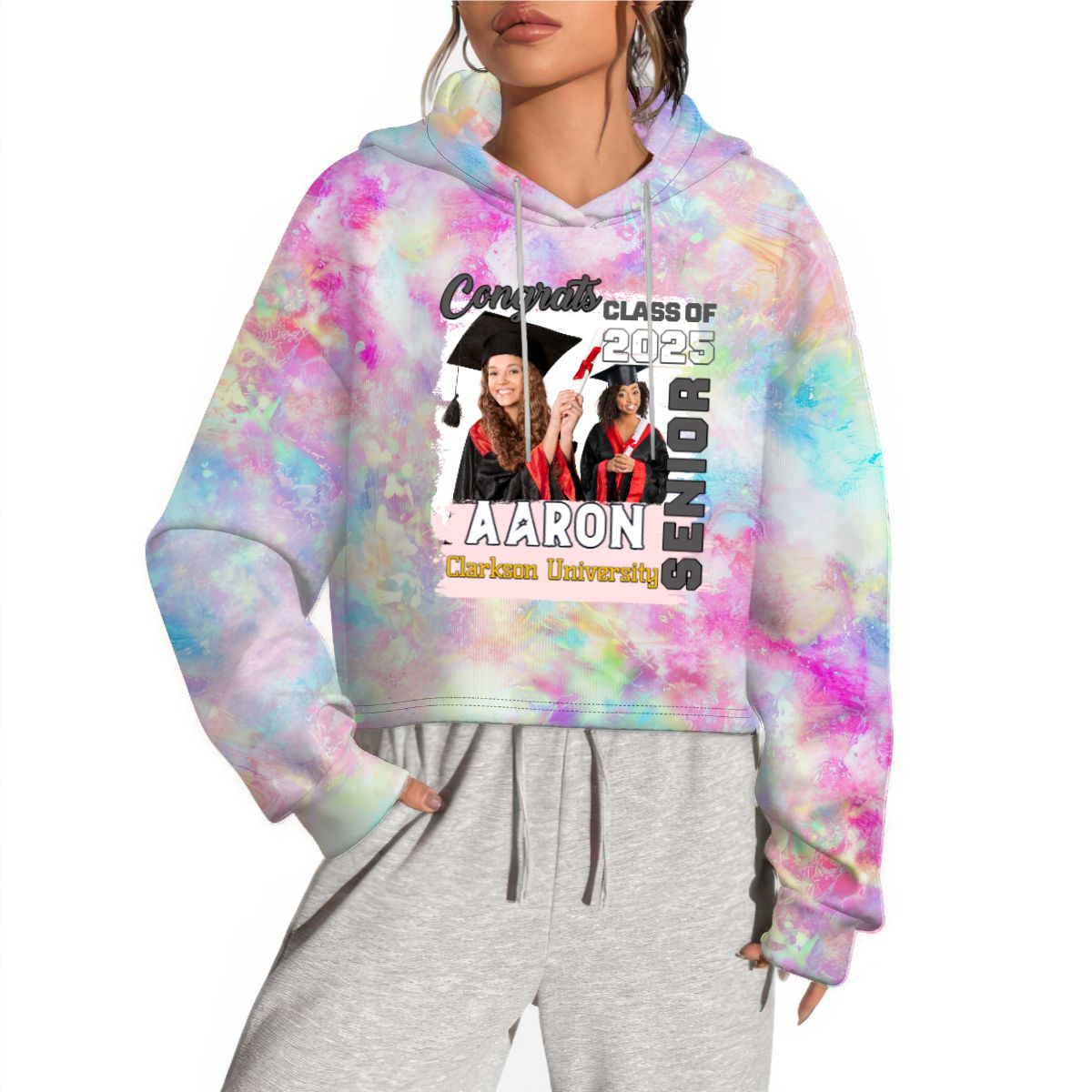 Custom Senior Graduation 25 Crop Hooded Sweatshirt Personalized Name Photo Hoodie Class of 2025 Cropped Sweatshirt