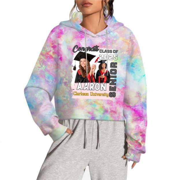 Custom Senior Graduation 25 Crop Hooded Sweatshirt Personalized Name Photo Hoodie Class of 2025 Cropped Sweatshirt