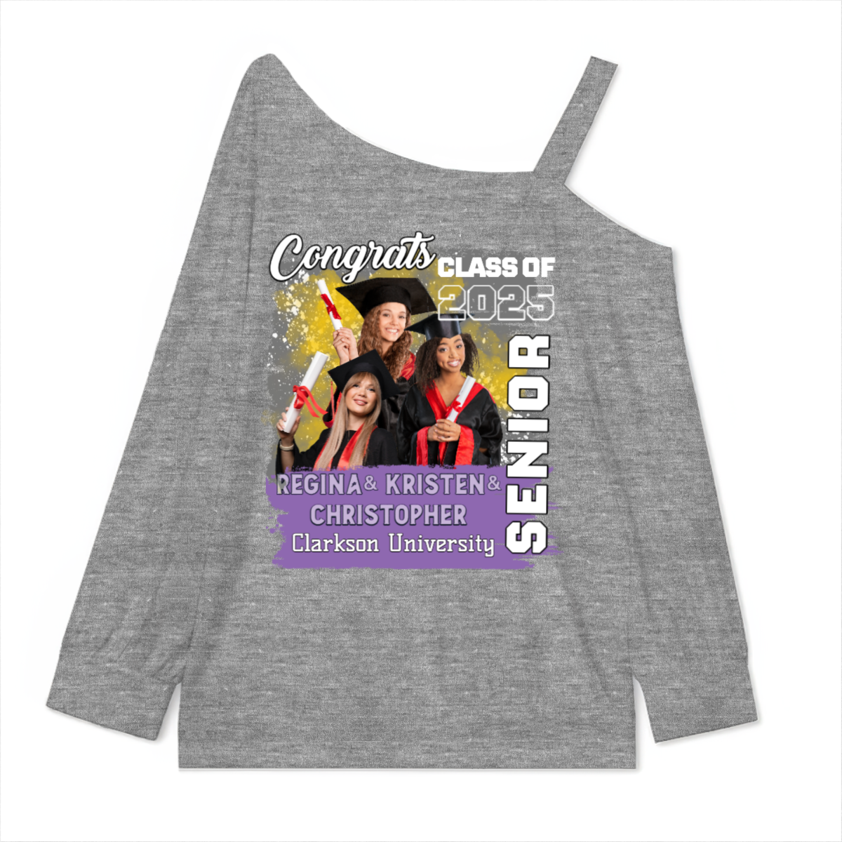 One Shoulder 2025 Grad Graduation Tee Tops Sexy Cold Shoulder High School Graduate Gift TShirts