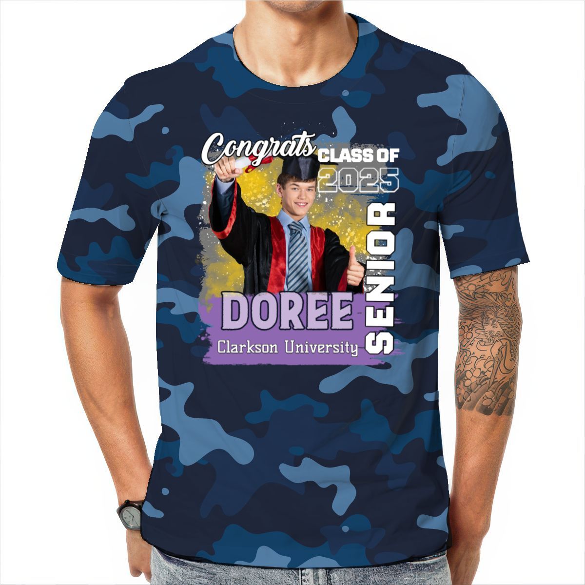 Custom Senior Graduation 25 T-Shirt Personalized Design Name Photo Class of 2025 All Over Print Custom Tee
