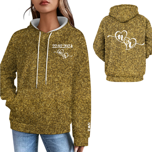 Custom Date Unisex Matching Couples Valentines Day Gift Personalized Anniversary Date Hoodie With Initials On Sleeve & Back