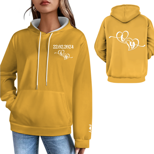 Custom Date Unisex Matching Couples Valentines Day Gift Personalized Anniversary Date Hoodie With Initials On Sleeve & Back