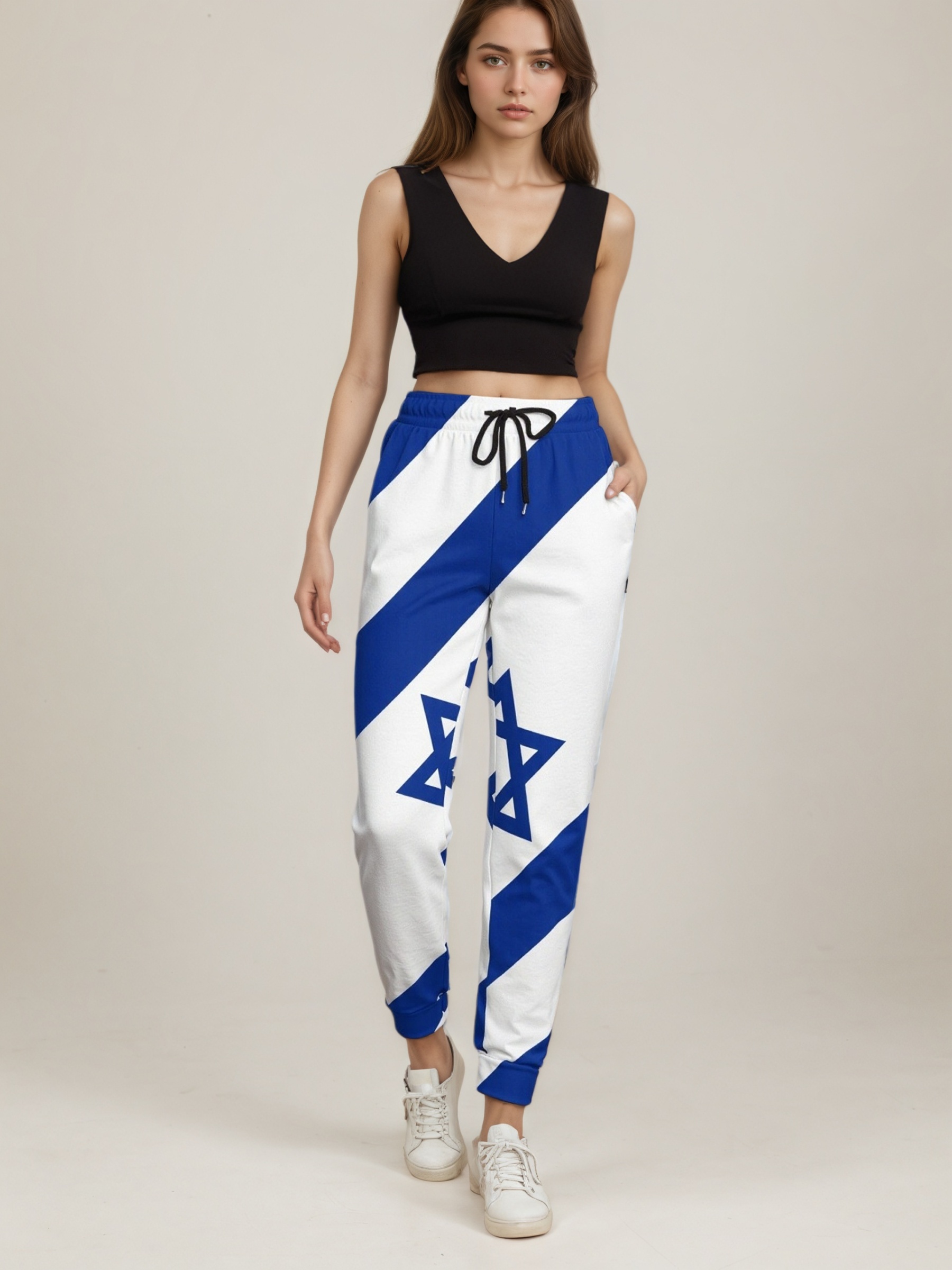 Israelian Flag Of Israel Women Drawstring Waist Sweatpants Casual Printed Pockets Tapered Joggers Pant