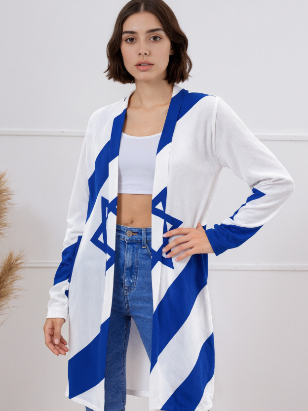 S-2Xl Israelian Flag Of Israel Open Front Cardigans Women Printing Long Sleeve Lightweight Midi Duster Cardigan