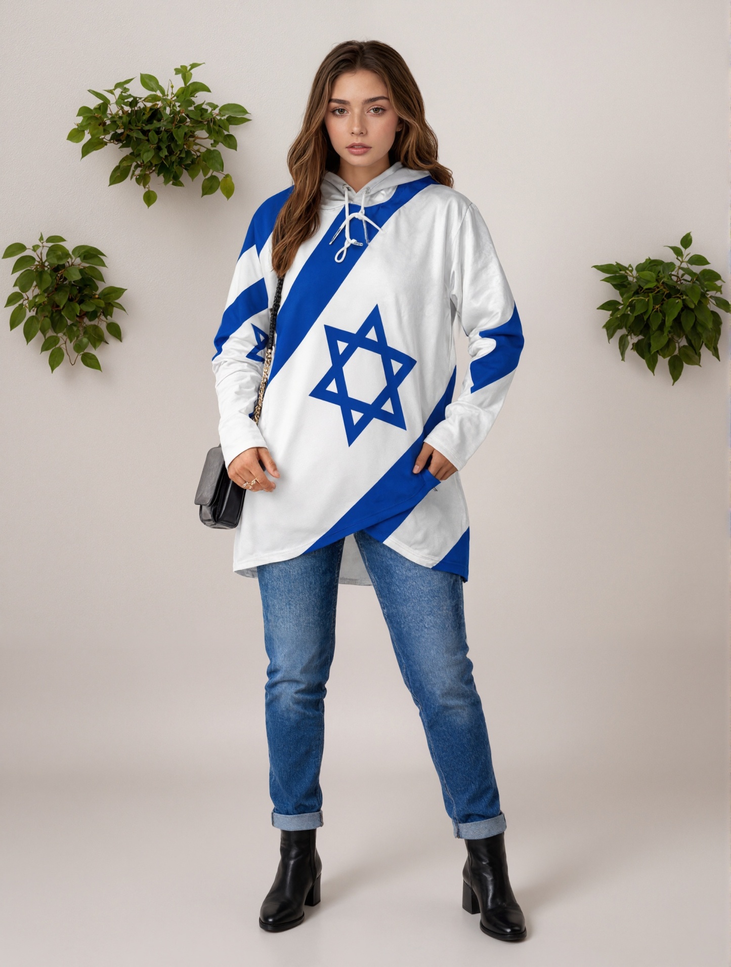 Israelian Flag Of Israel Women Long Sleeve Pullover Irregular Hem Hoodies Casual Tunic Asymmetric Hooded Sweatshirt