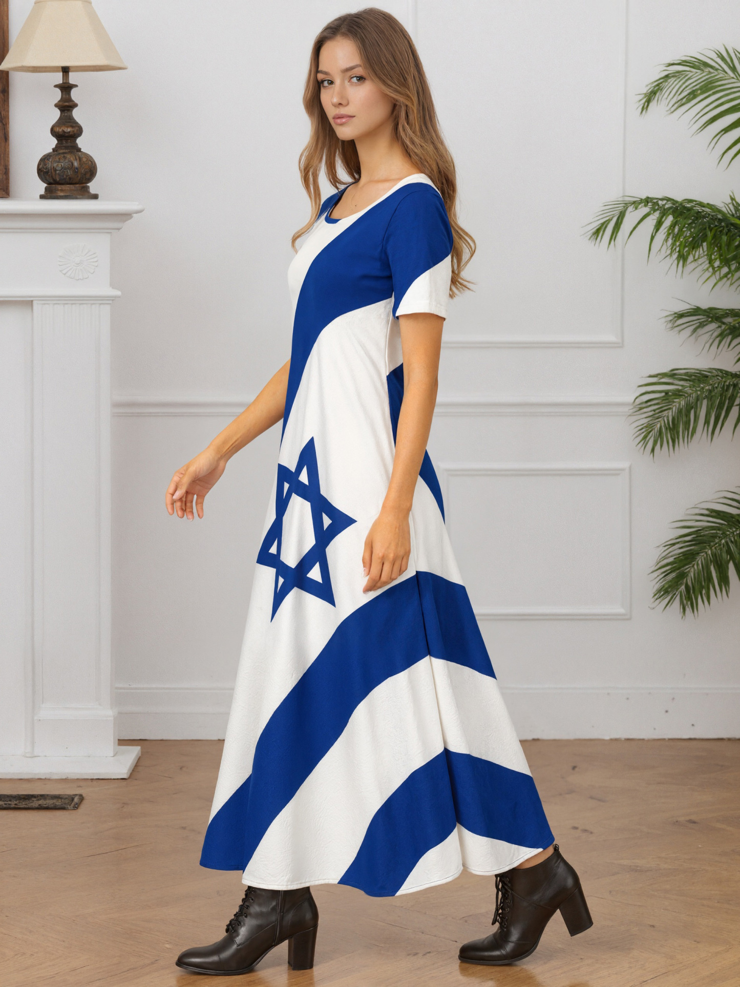 Israelian Flag Of Israel Women Casual Short Sleeve Loose Plain Maxi Dresses Summer Boho Beach Long Maxi Tunic Dresses
