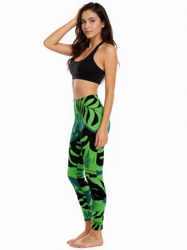 Jurassic World Green Black Jungle Printed Womens High Waist Workout Leggings Wide Waistband Sports Thin Fit Gym Yoga Pants
