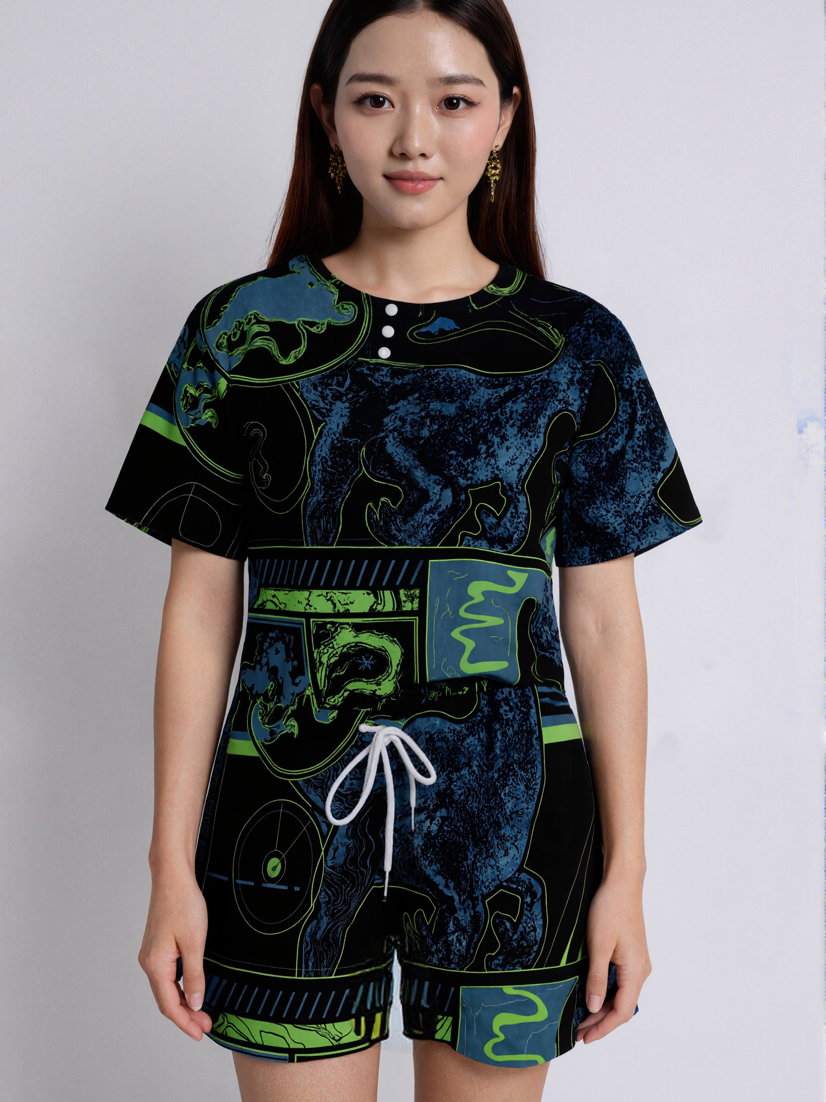 Jurassic World Black Tracker Women Lounge Sets Short Sleeve Tops and Shorts Pajama 2 Piece Sleepwear Pj Sets with Pocket