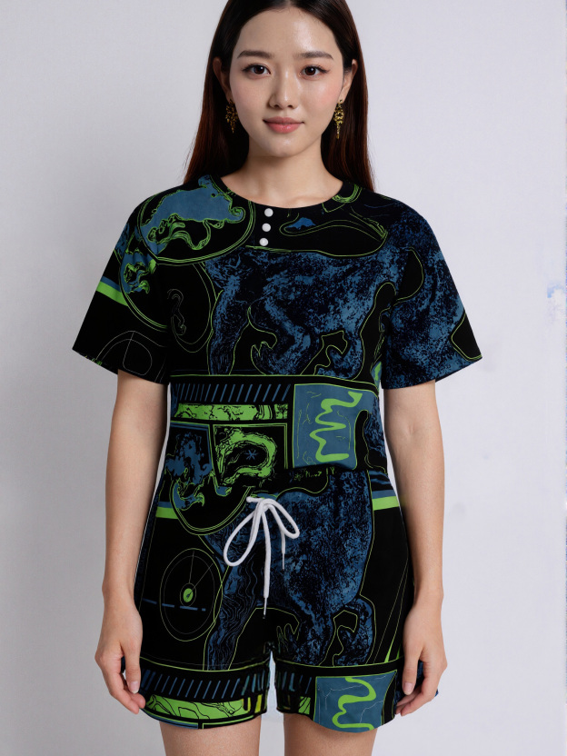 Jurassic World Black Tracker Women Lounge Sets Short Sleeve Tops and Shorts Pajama 2 Piece Sleepwear Pj Sets with Pocket