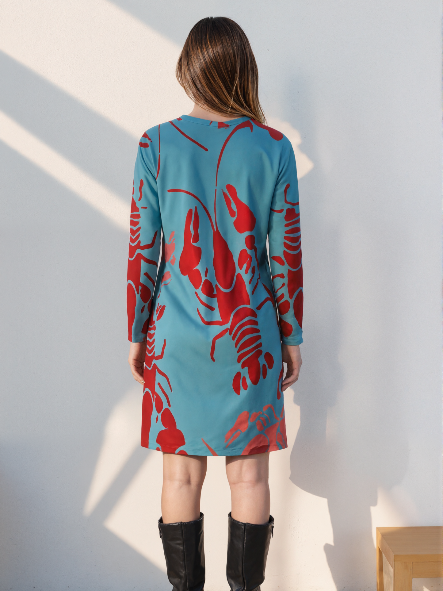 Lobster Bake Or Crawfish Boil Retro Plus Size Tunic Dress For Women Long Sleeve Swing T-Shirt Dresses Loose Fit Flowy Clothing