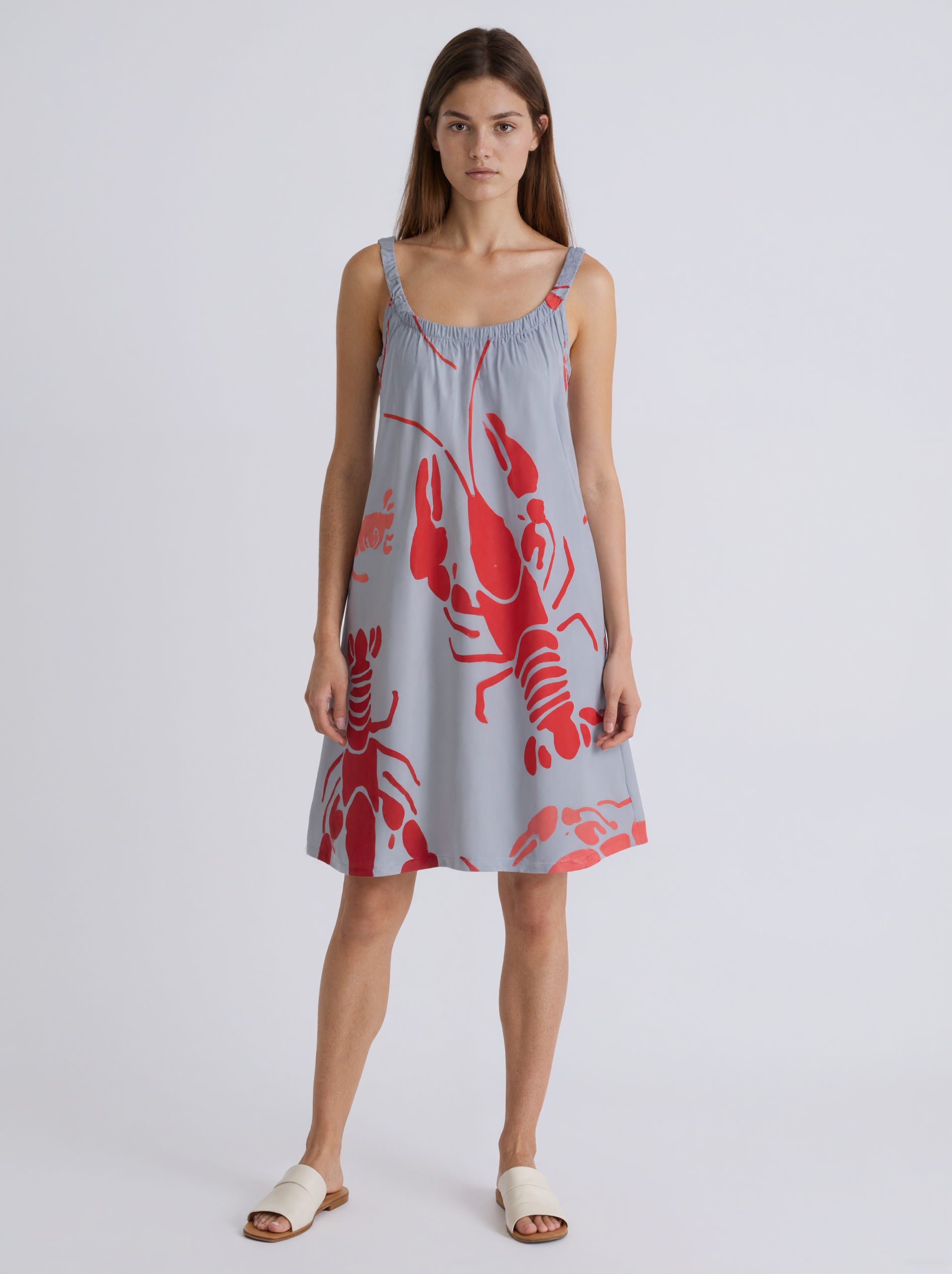 Lobster Bake Or Crawfish Boil Retro Summer Tank Sleeveless Dress Women Casual O Neck Pleated Midi Sun Dresses