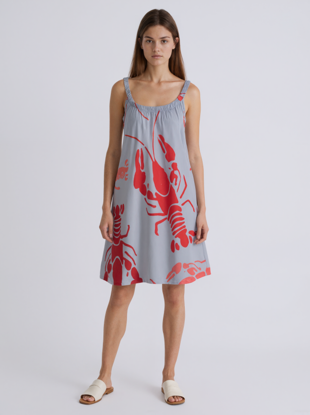 Lobster Bake Or Crawfish Boil Retro Summer Tank Sleeveless Dress Women Casual O Neck Pleated Midi Sun Dresses