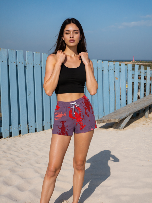 Lobster Bake Or Crawfish Boil Retro Lounge Shorts Women Plus Size Casual Athletic Running Workout Gym Shorts Joggers