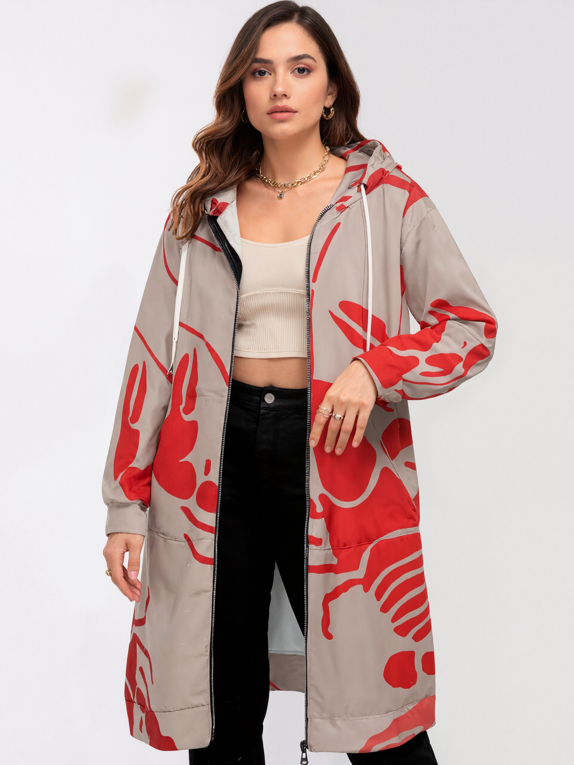 Lobster Bake Or Crawfish Boil Retro Zip Up Long Hoodie Jacket Women Tunic Sweatshirt Plus Size Open Front Cardigan Outfits
