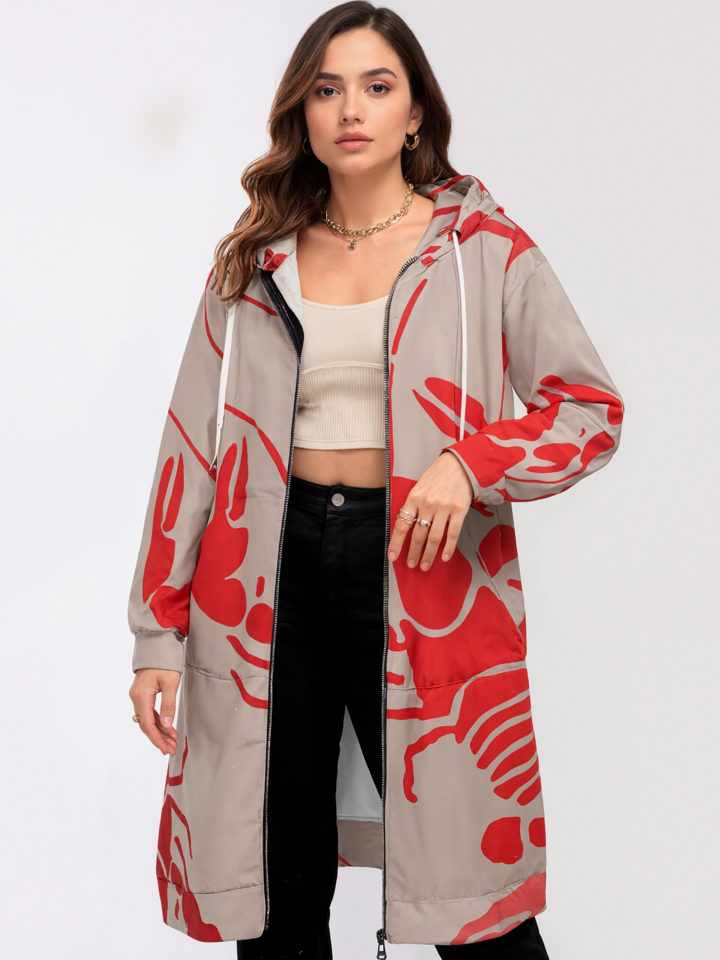 Lobster Bake Or Crawfish Boil Retro Zip Up Long Hoodie Jacket Women Tunic Sweatshirt Plus Size Open Front Cardigan Outfits