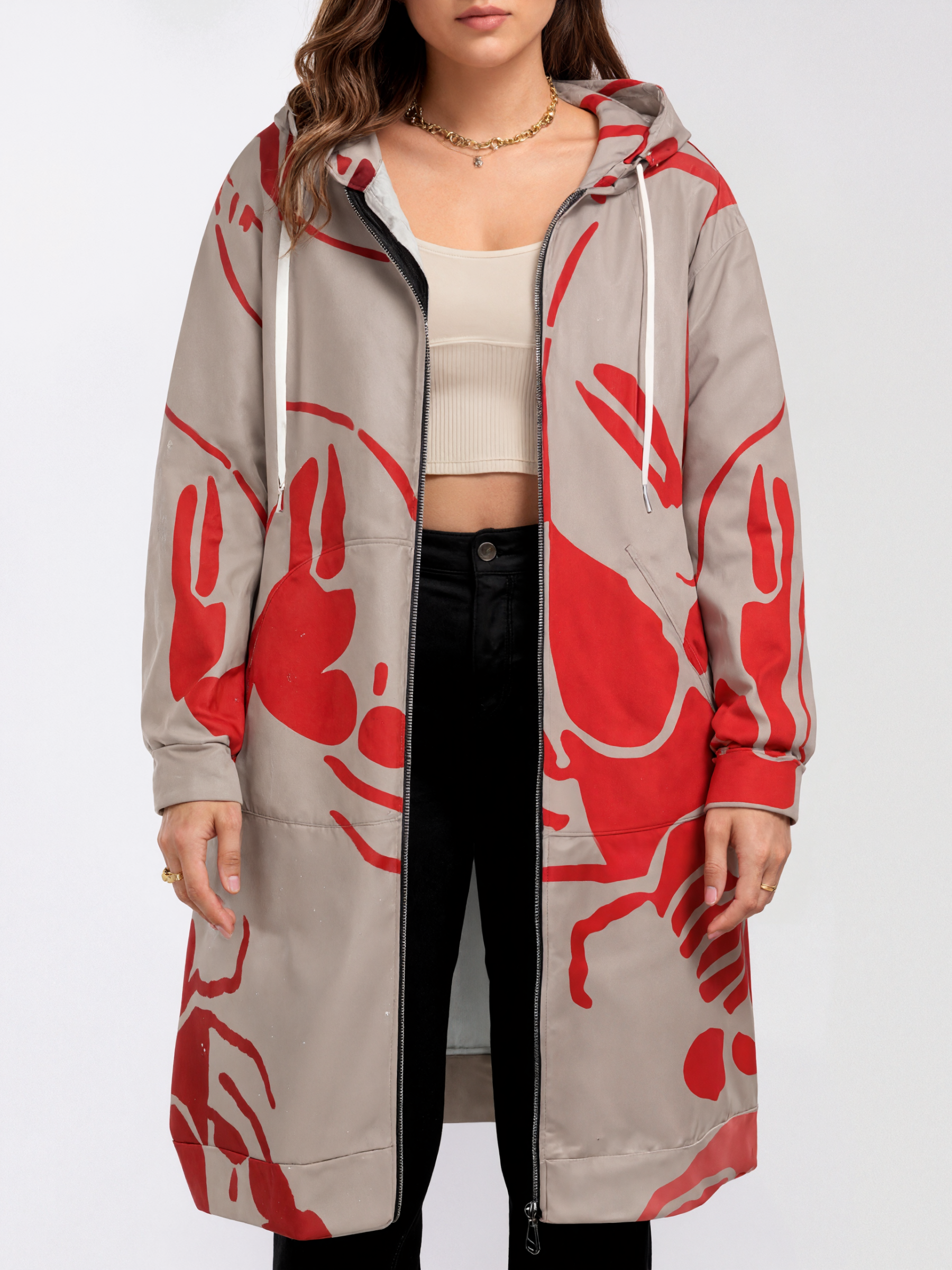 Lobster Bake Or Crawfish Boil Retro Zip Up Long Hoodie Jacket Women Tunic Sweatshirt Plus Size Open Front Cardigan Outfits