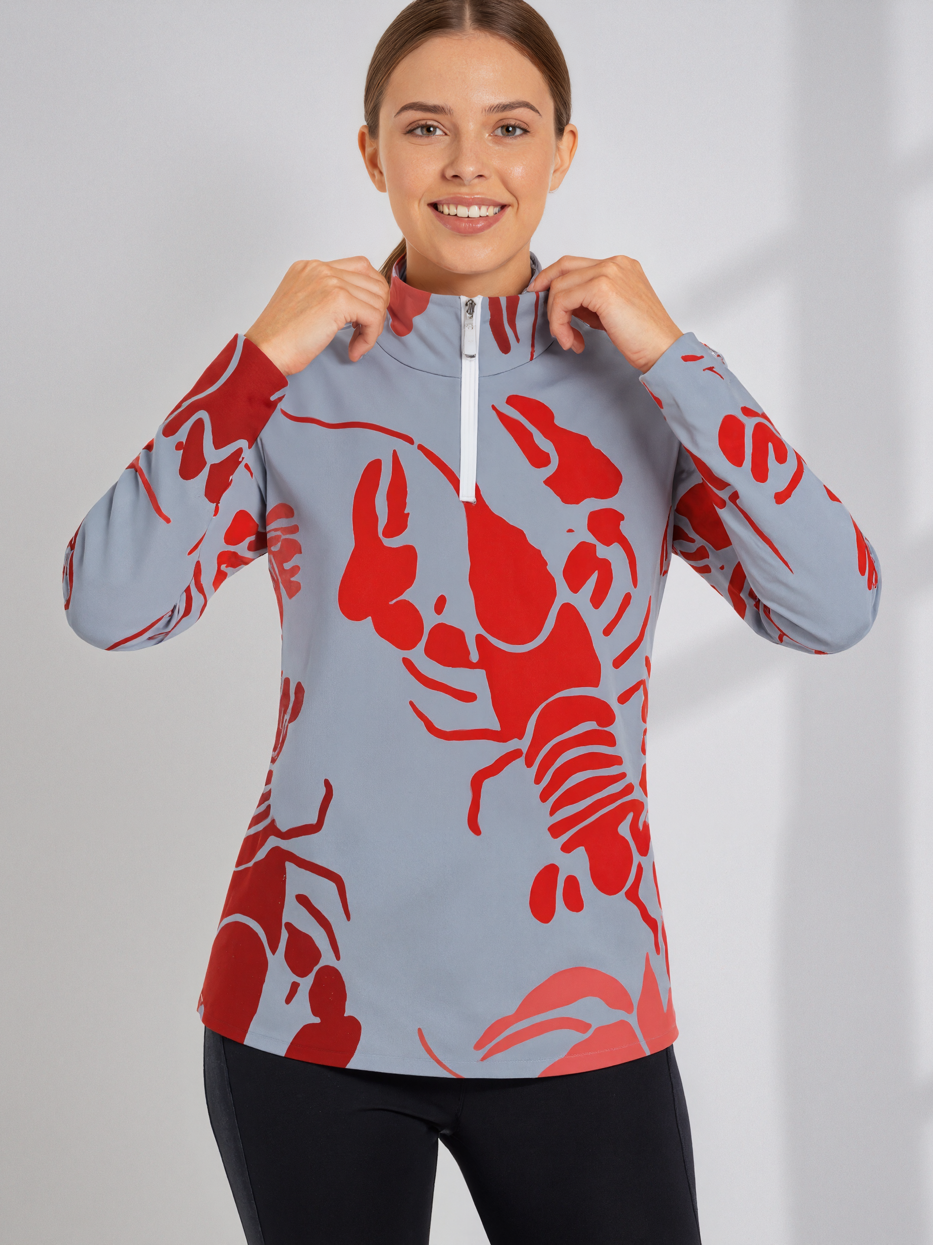 Lobster Bake Or Crawfish Boil Retro Quarter Zip Sports Tee Pullover Gym Shirts Women Lightweight Yoga Sportwear Tops