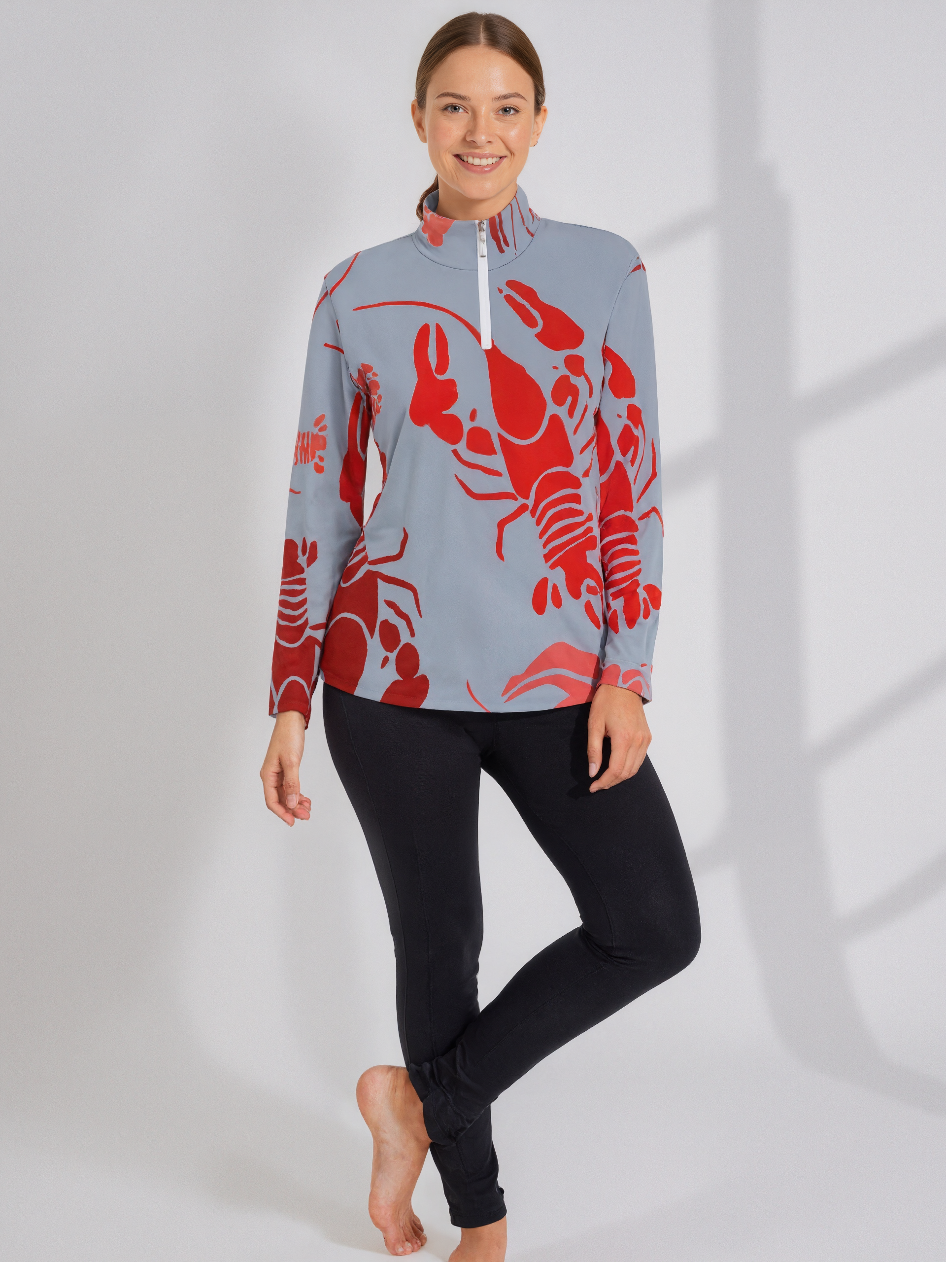 Lobster Bake Or Crawfish Boil Retro Quarter Zip Sports Tee Pullover Gym Shirts Women Lightweight Yoga Sportwear Tops