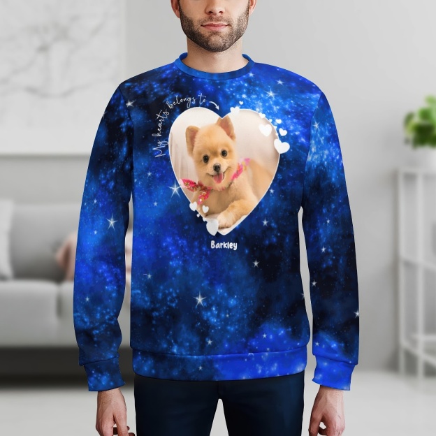 Custom My Heart Belongs to Dog Lover Sweatshit Pet Photo Hoodie Personalized Your Name