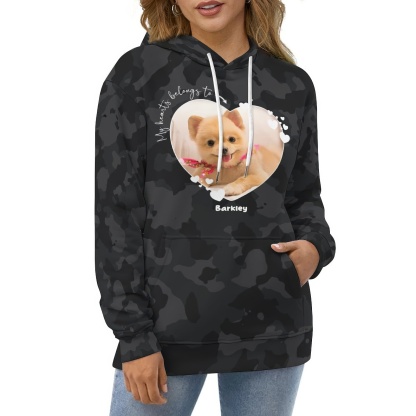 Custom My Heart Belongs to Pet to Dog Hoodie Personalize Camouflage Pet Photo & Name