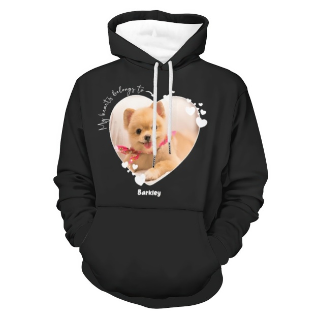 Custom Photo My Heart Belongs to Pet to Dog Lover Hoodie Personalize Pet Photo & Name